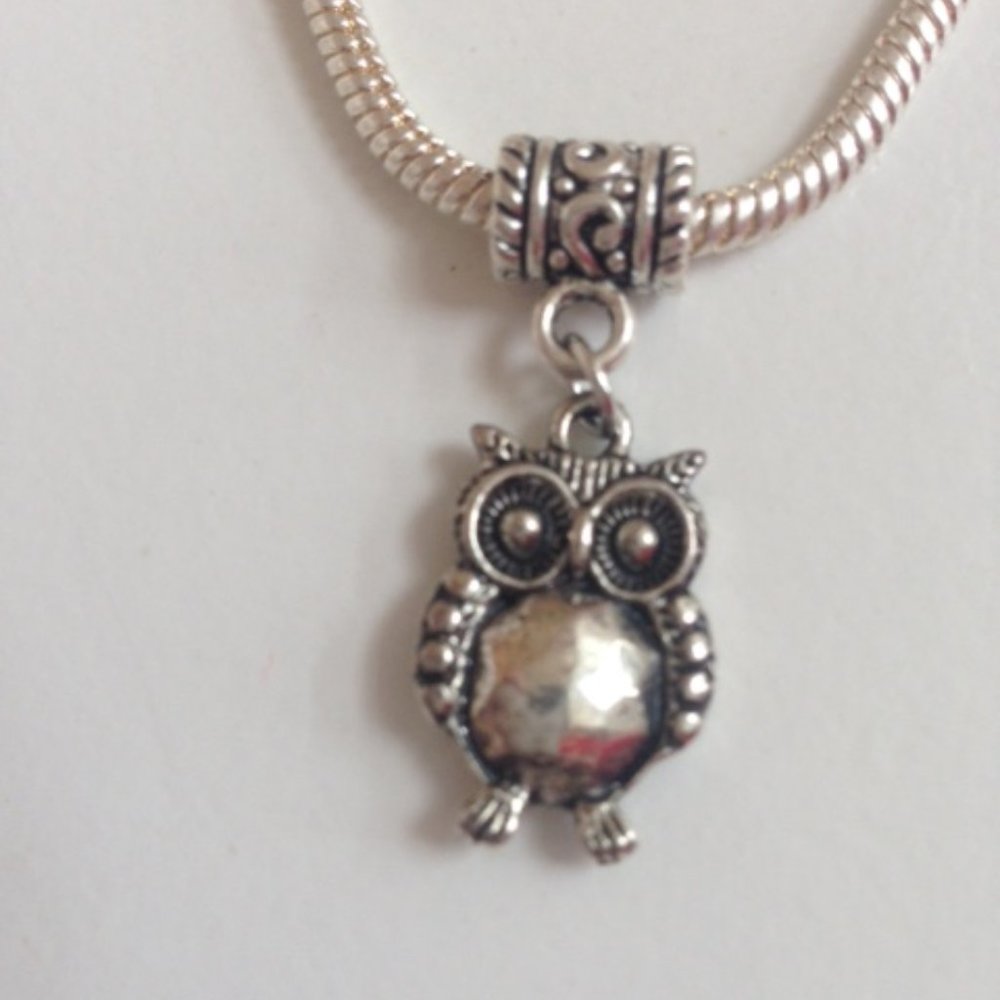 OWL Sterling Silver Plated Dangling Charm Bead For European Style Bracelets